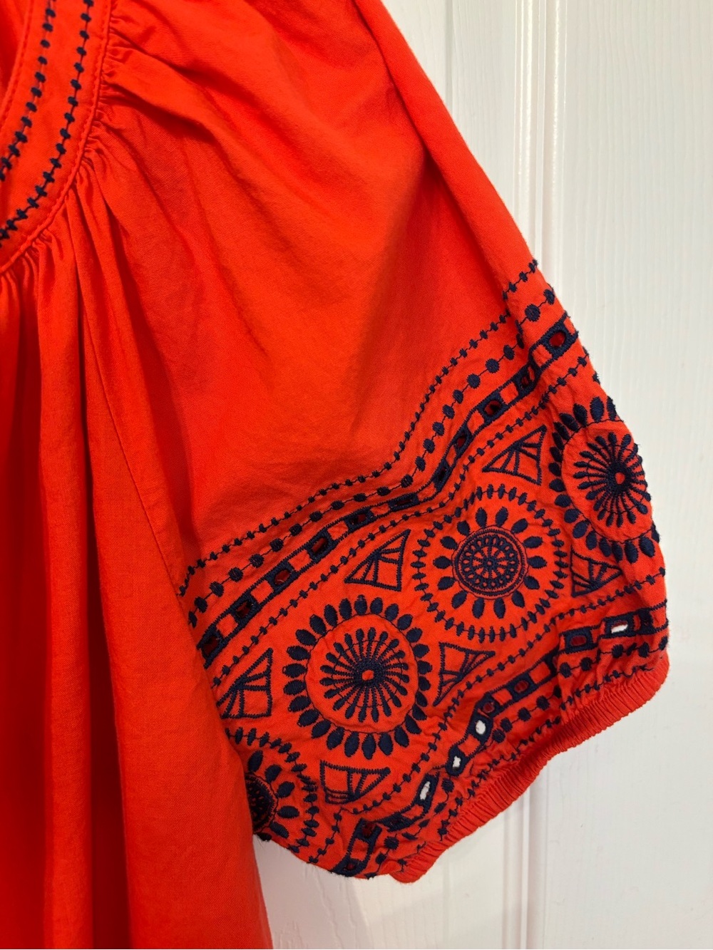 St. John’s Bay 100% Cotton Embroidered Peasant Blouse Orange Medium - Picture 6 of 16